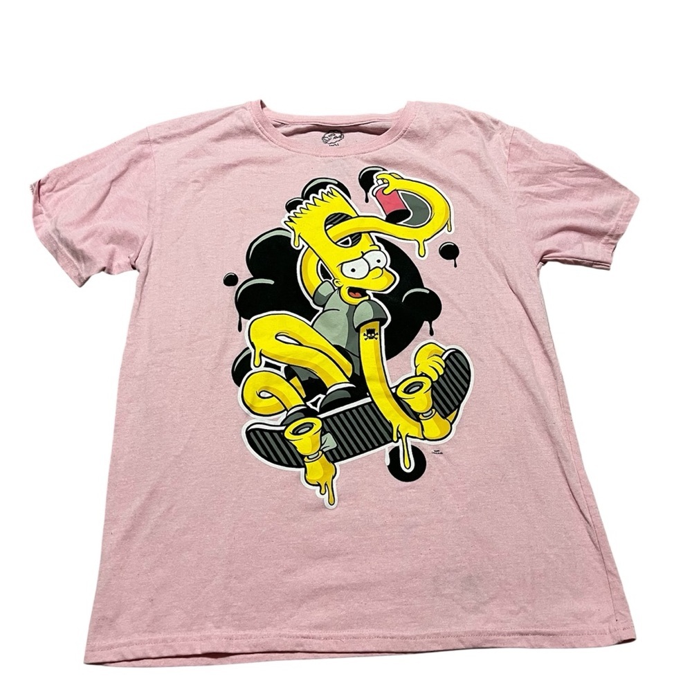 Simpsons Pink Graphic Crewneck T-Shirt Size XL Graffiti Skateboard Streetwear